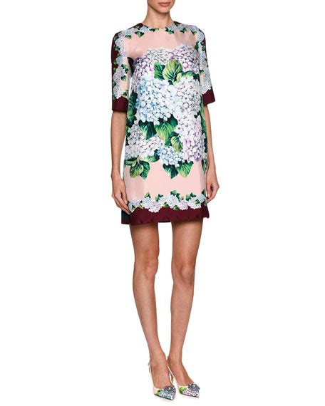 Dolce & Gabbana Hydrangea Silk Twill Shift Dress, Multicolor